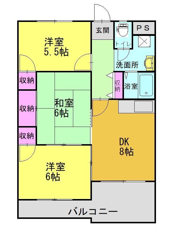 兵庫県加古川市尾上町旭3丁目のマンションの間取