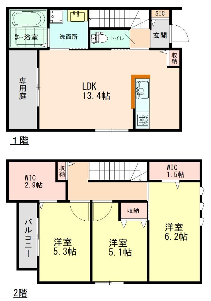 兵庫県加古川市加古川町美乃利のメゾネットの間取